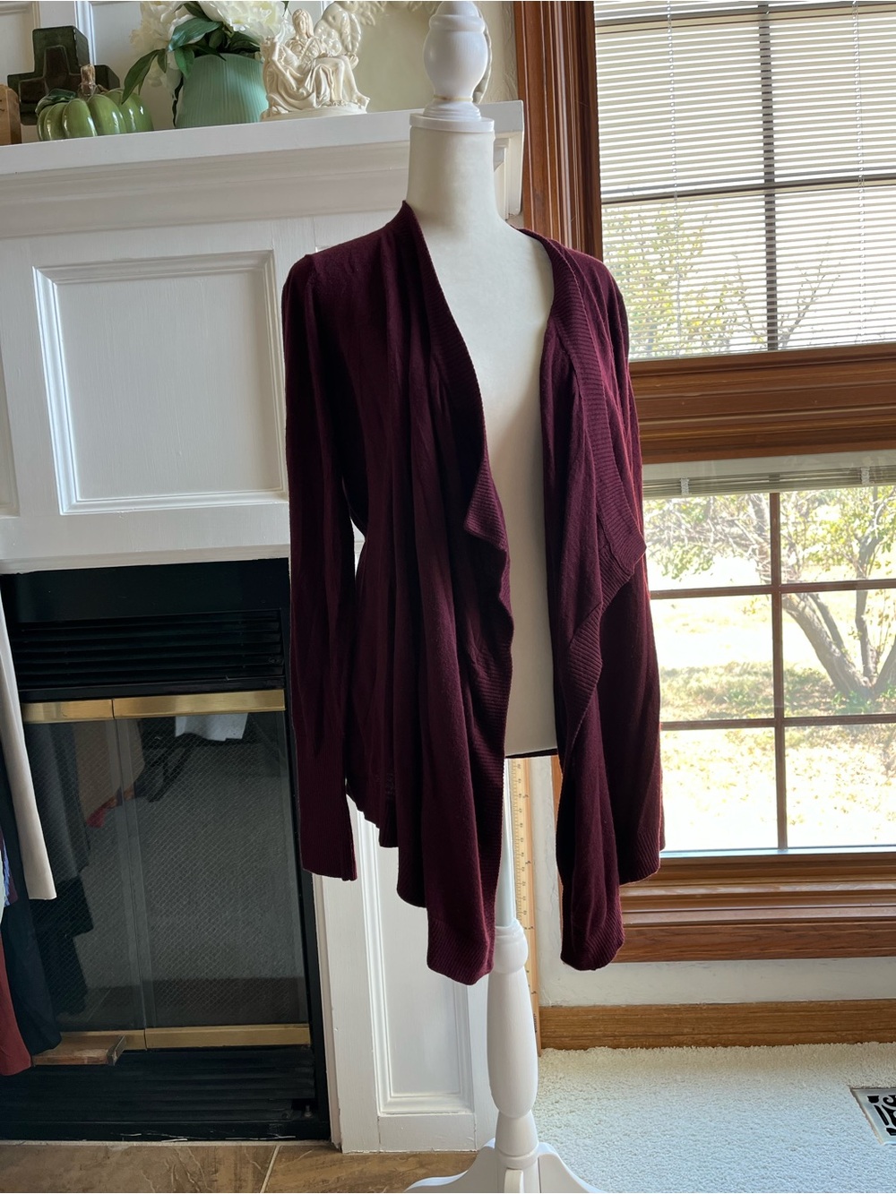 Ann Taylor Open-Front Draped Cardigan in Burgundy